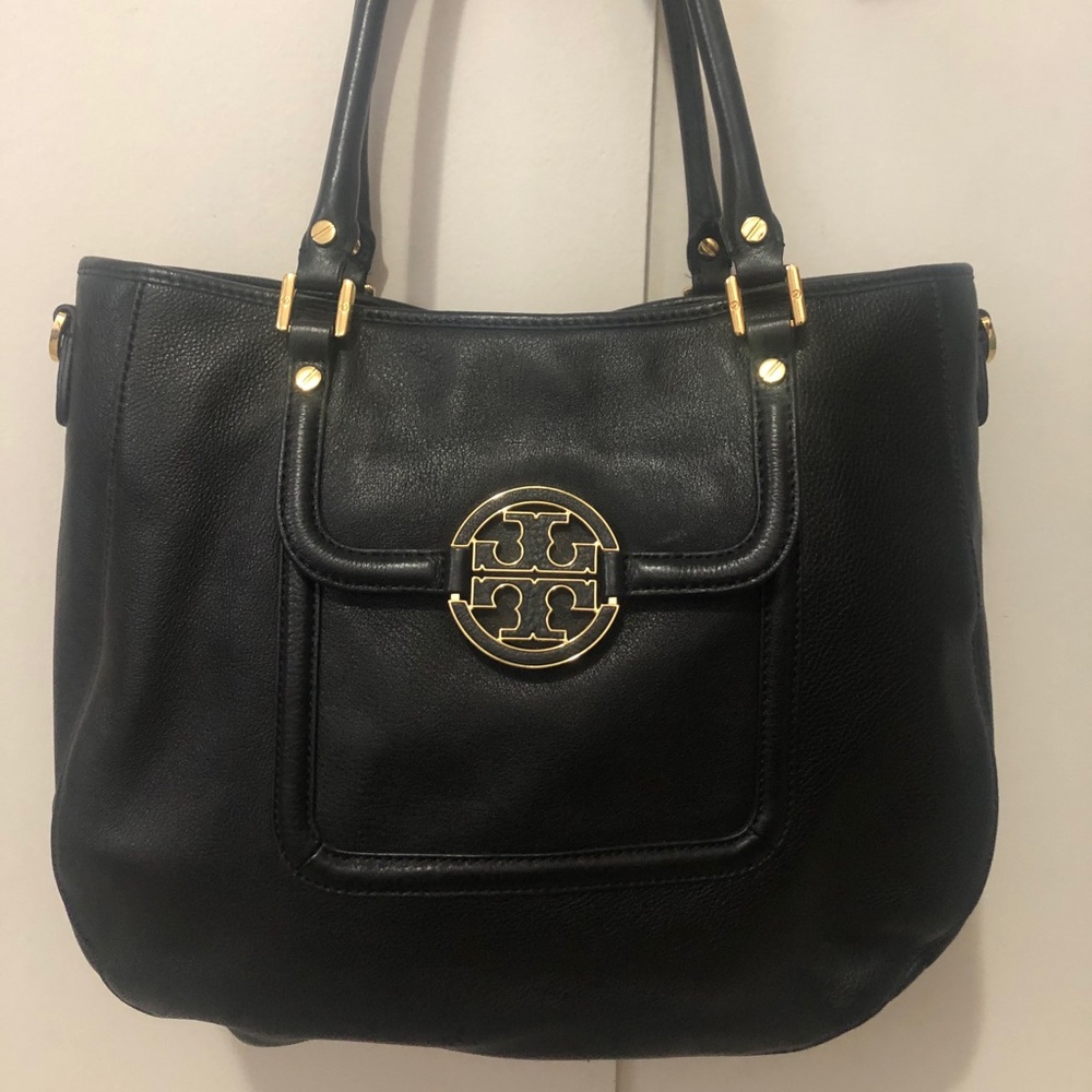 Black pebbled leather authentic Tory Burch